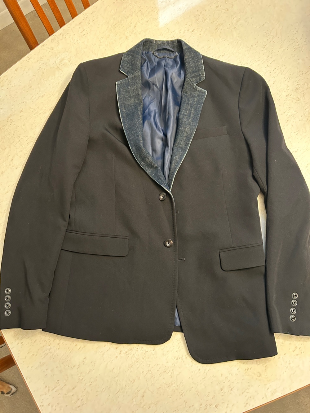 Diesel Black Blazer with Blue Denim-Trim Lapel